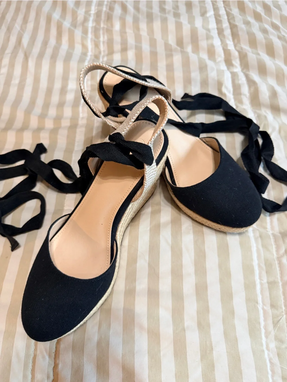 Black Espadrille Lace-Up Flats